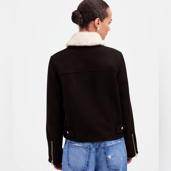 NWT Madewell Sherpa-Collar Asymmetric Zip-Front Jacket Wool Blend Medium NS383 - Picture 3 of 13